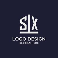 SX initial monogram logo design with pentagon shape style vector