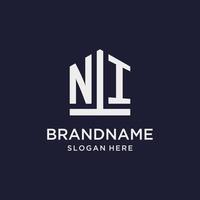 NI initial monogram logo design with pentagon shape style vector