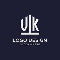 VK initial monogram logo design with pentagon shape style vector