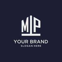 MP initial monogram logo design with pentagon shape style vector