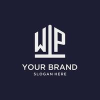 WP initial monogram logo design with pentagon shape style vector