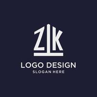 ZK initial monogram logo design with pentagon shape style vector