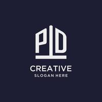 PD initial monogram logo design with pentagon shape style vector