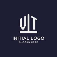 VT initial monogram logo design with pentagon shape style vector