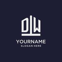 DW initial monogram logo design with pentagon shape style vector