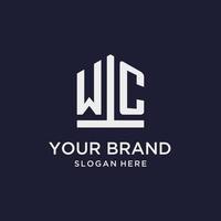 WC initial monogram logo design with pentagon shape style vector