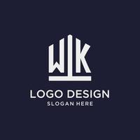 WK initial monogram logo design with pentagon shape style vector