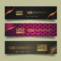 Set banner template design with luxury and elegant lines shape ornament effect on texture pattern background vector