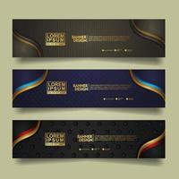 Set banner template design with luxury and elegant lines shape ornament effect on texture pattern background vector