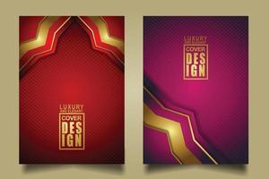 Set cover design template with Luxury and elegant flow lines overlap layers ornament and realistic texture on dark background vector