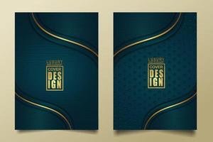 Set cover design template with Luxury and elegant flow lines overlap layers ornament and realistic texture on dark background vector