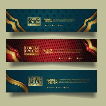 Set banner template design with luxury and elegant lines shape ornament effect on texture pattern background vector