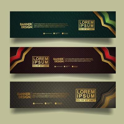 Set banner template design with luxury and elegant lines shape ornament effect on texture pattern background