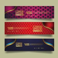 Set banner template design with luxury and elegant lines shape ornament effect on texture pattern background vector