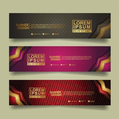 Set banner template design with luxury and elegant lines shape ornament effect on texture pattern background
