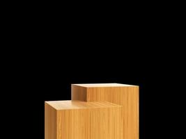 Cosmetic wood podium isolated in black background. Template for product presentation. 3d rendering photo