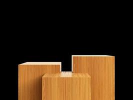 Cosmetic wood podium isolated in black background. Template for product presentation. 3d rendering photo