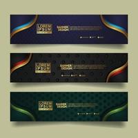 Set banner template design with luxury and elegant lines shape ornament effect on texture pattern background vector