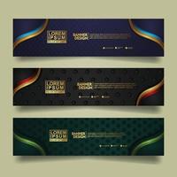 Set banner template design with luxury and elegant lines shape ornament effect on texture pattern background vector