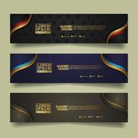 Set banner template design with luxury and elegant lines shape ornament effect on texture pattern background vector