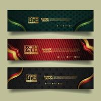 Set banner template design with luxury and elegant lines shape ornament effect on texture pattern background vector