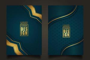 Set cover design template with Luxury and elegant flow lines overlap layers ornament and realistic texture on dark background vector