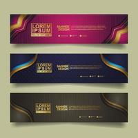 Set banner template design with luxury and elegant lines shape ornament effect on texture pattern background vector