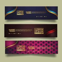 Set banner template design with luxury and elegant lines shape ornament effect on texture pattern background vector