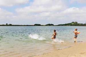 Fun at the beach during summer day. photo