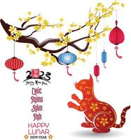 Happy lunar new year 2023, Vietnamese new year, Year of the Cat. vector