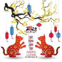 Happy lunar new year 2023, Vietnamese new year, Year of the Cat. vector