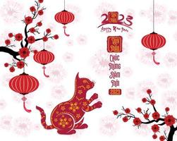 Happy lunar new year 2023, Vietnamese new year, Year of the Cat. vector