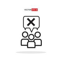 People with decline mark isolated thin line icon. Vector business team, wrong answer, disagreement, cancellation mark. Discussion and meeting, no hiring sign, rejection to hire simple design