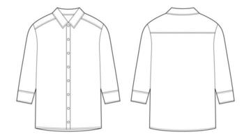 Oversized shirt with long sleeves and buttons technical sketch. Unisex casual shirt mock up. vector