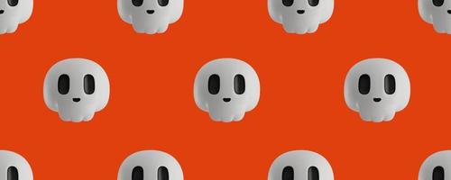 Cute skulls on an orange background. 3D seamless vector pattern. Holiday banner for Halloween