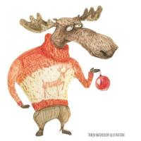 Christmas Moose in sweater with deer vector