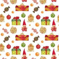 Christmas Elves Factory pattern with gingerbread and lollipops and gifts vector