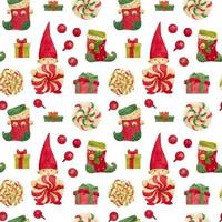 Christmas Elves Factory pattern with stockings and lollipops vector