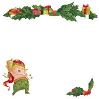 Christmas greeting card with holly and wake-up elf vector