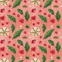 Christmas red pattern with lollipops and glass baubles, traced watercolor vector