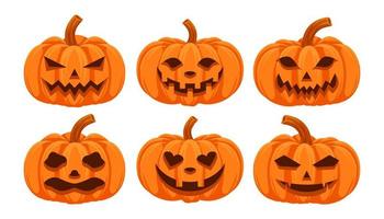 Set pumpkin on white background. Jack o lantern pumpkin with expression for your design for the holiday Halloween. Vector flat illustration