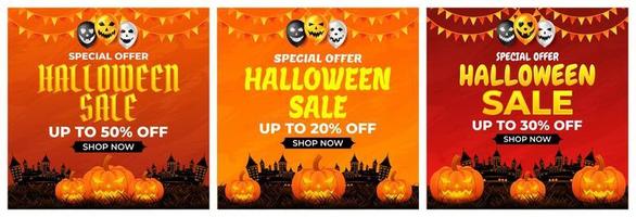 Halloween Sale Promotion with scary balloon and castle vector, happy halloween background for business retail promotion, banner, poster, social media, feed, invitation vector
