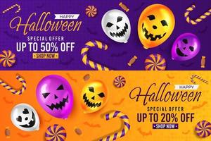 Halloween Sale Promotion  with scary balloon and candy vector, happy halloween background for business retail promotion, banner, poster, social media, feed, invitation