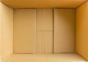 Open empty brown cardboard box background top view photo