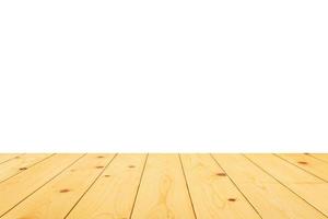 Empty wooden table top isolated on white background for product display montage photo