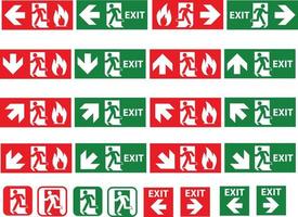 emergency fire exit door and exit door. fire exit sign. emergency exit icon. flat style. vector