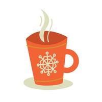 Red mug with hot drink. Vector image.