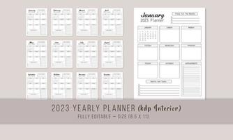 plantilla interior del planificador anual 2023 vector