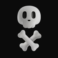 Skull and bones on a black background 3d. Vector illustration of a pirate flag or for a Halloween party