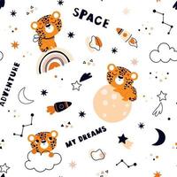 Children's seamless pattern with animals in space vector